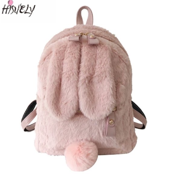 New Winter Cute Faux Fur Mini Backpack Rabbit Ear Women Travel Shoulder Bags Fas main image 2